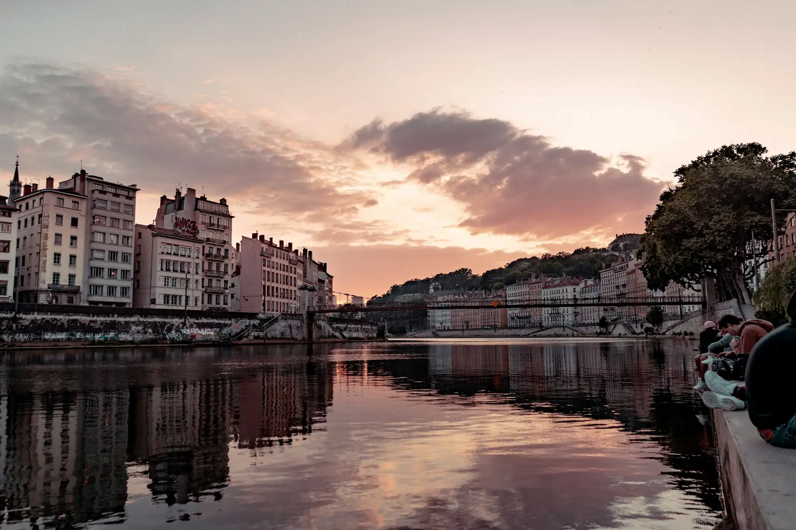 Coucher de soleil sur la Saône, à Lyon